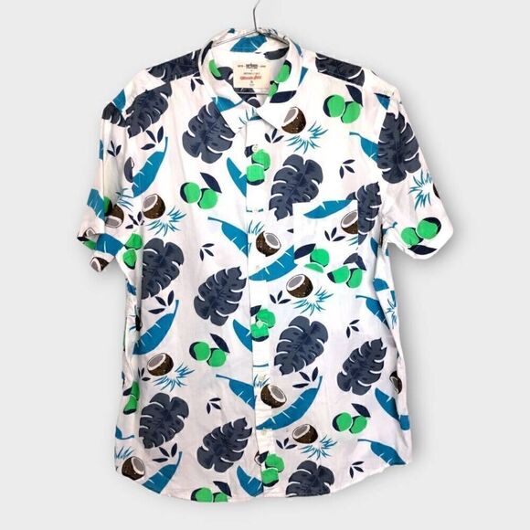 Urban Pipeline Mens Shirt Sz XXL Hawaiian Tropical Blue White Cotton Short Sleev - Picture 1 of 10